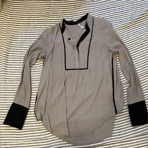 Free People Striped Blouse with Satin Cuffs